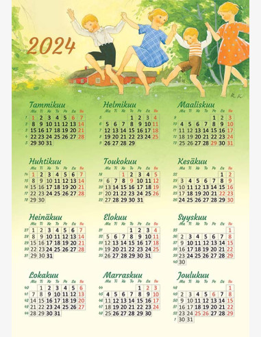 Rudolf Koivu -kalenteripostikortti 2024 tanssivat lapset