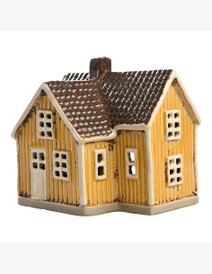 Keraaminen talolyhty, keltainen puutalo 12 cm