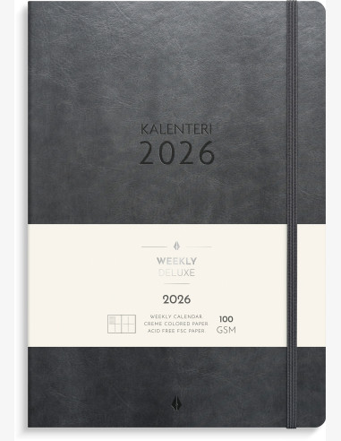 Kalenteri Weekly Deluxe 2026 musta