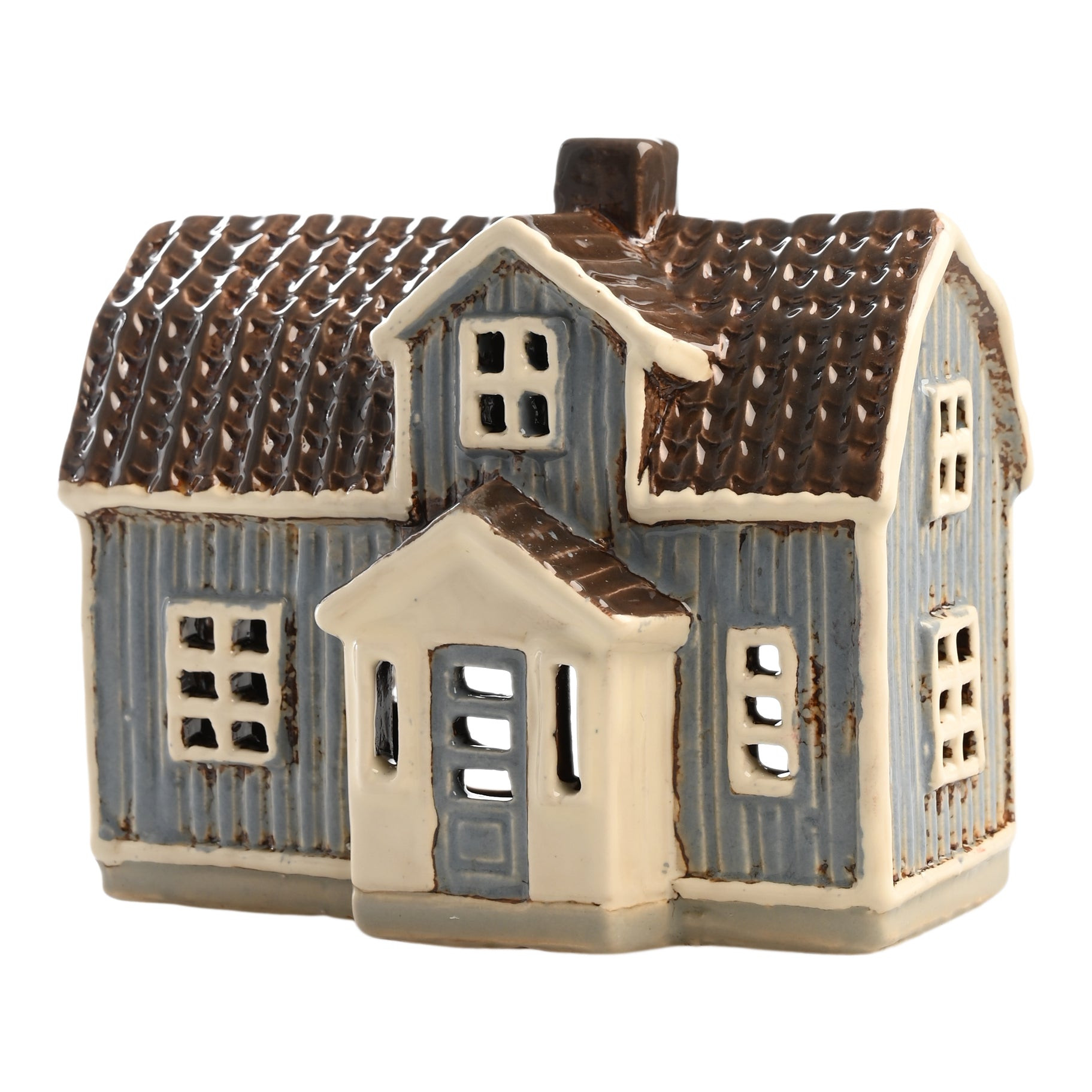 Keraaminen talolyhty, sininen puutalo 11 cm