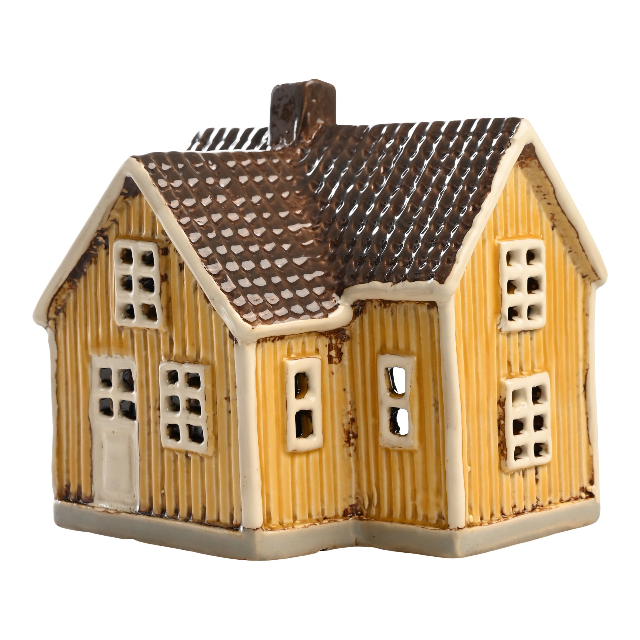 Keraaminen talolyhty, keltainen puutalo 12 cm